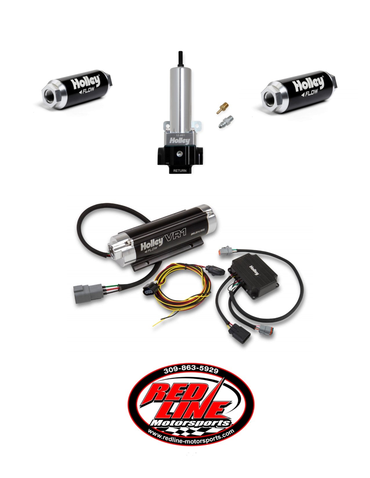 VR1 SERIES BRUSHLESS FUEL PUMP 2 PORT REGULATOR KIT (Up to 1600 HP N/A or 950 HP Boosted on Gasoline at 13.8V)